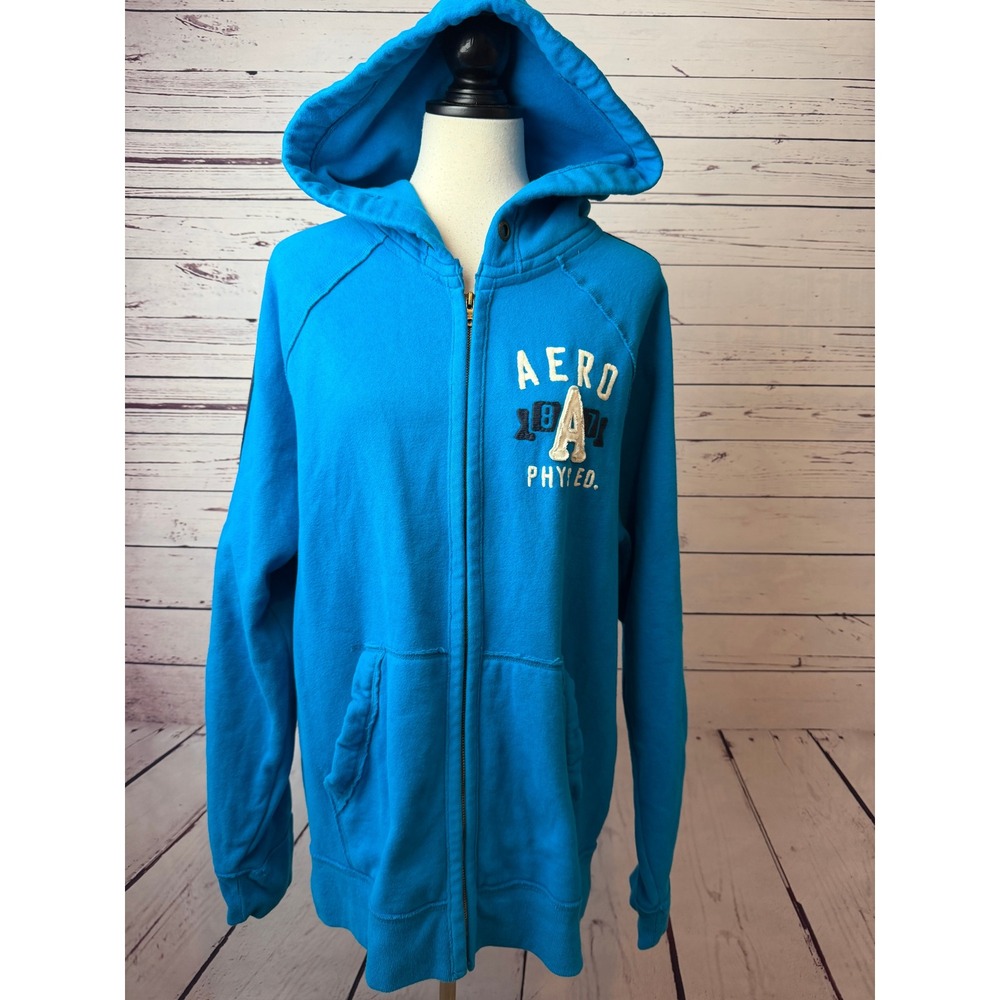 Aeropostale Mens Full‎ Zip Hoodie Sweatshirt XL Extra Large Y2K 90s Script 1987
